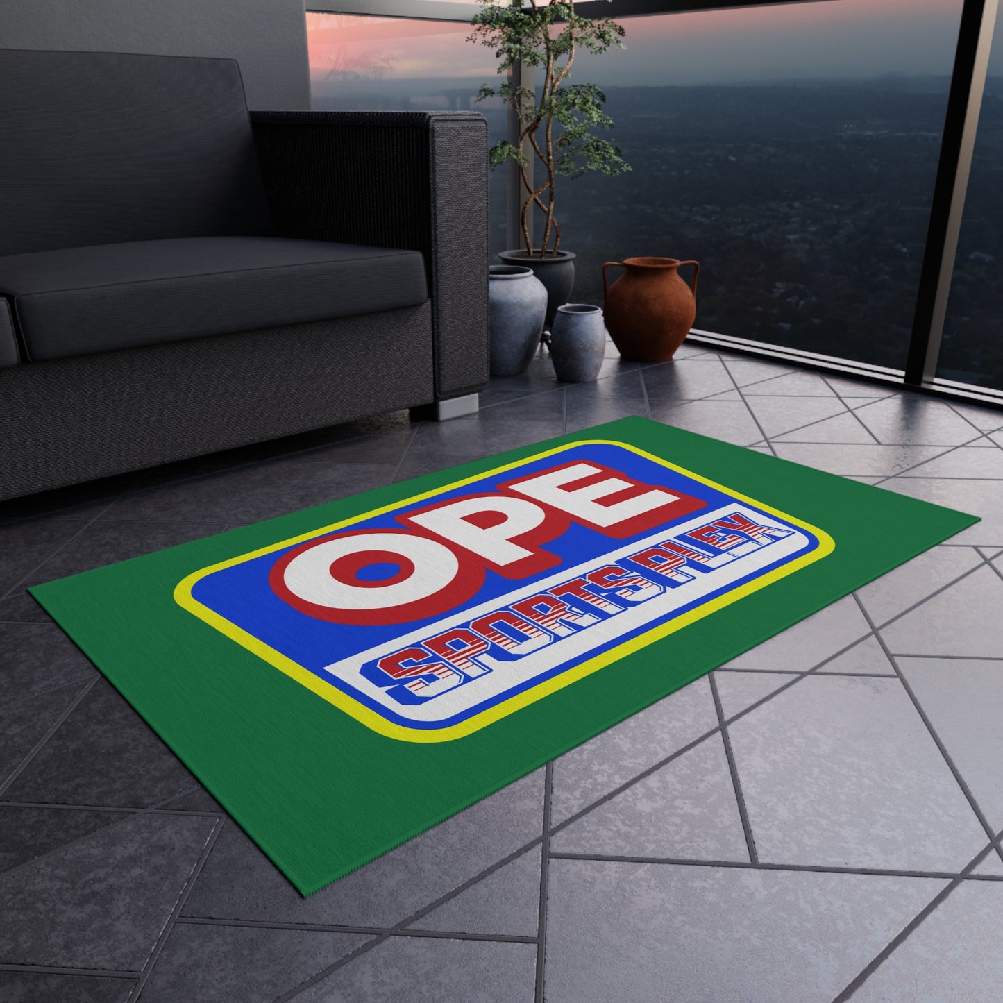 Ope Sports Plex Seal Outdoor Rug for Patio, Garden, Sports Events, Camping, Picnic Decor, Durable Floor Mat