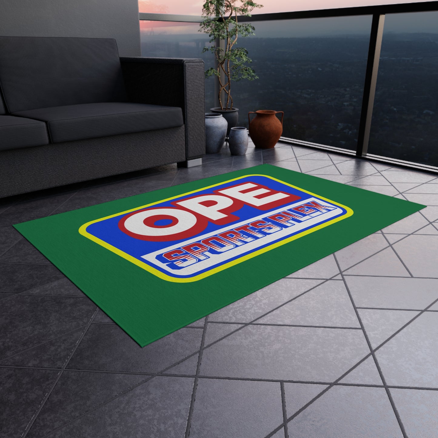 Ope Sports Plex Seal Outdoor Rug for Patio, Garden, Sports Events, Camping, Picnic Decor, Durable Floor Mat